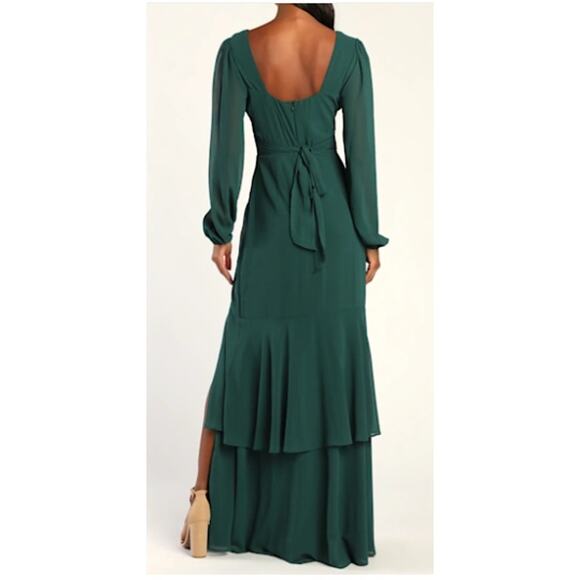 LULU'S L Tier Elegance Hunter Green Long Sleeve Tiered Formal Maxi Dress NEW 0B4 - Picture 2 of 10